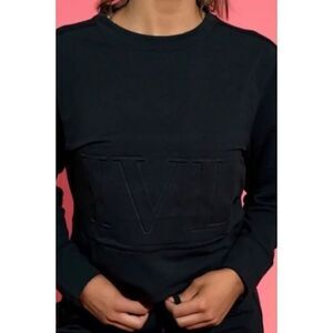 Ivory Lane Collective IVL Cropped Black Crewneck Sweatshirt with Puffed IVL Logo